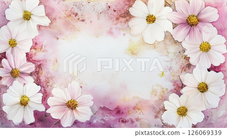 White and pink cosmos watercolor painting, frame 126069339