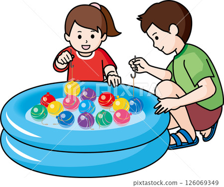 Boys and girls playing yo-yo fishing 126069349