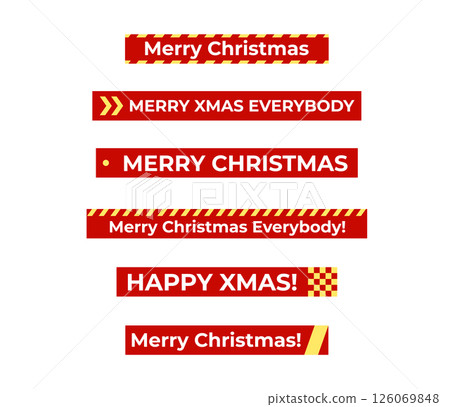 Bold Red Merry Christmas Banners With Yellow Decorative Elements, Festive Holiday Typography Design For Greeting Cards, Social Media, Web, Or Print. Vector Illustration 126069848