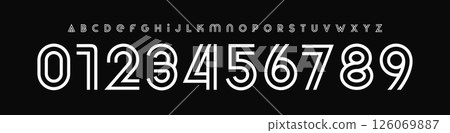 Modern deco alphabet, elegant line font, striped monoline typography, retro fashion typeface, luxury logo numbers, editorial branding style, beauty design letters. Vector typeset 126069887