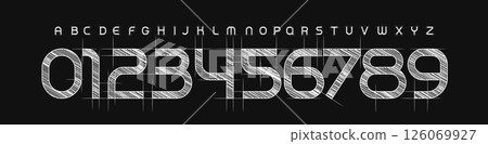 Architecture Number and Letter Font, Hatching Technical Blueprint Alphabet for Headline and Logo type. Schematic Typography Design. Vector typeset. Architecture Number and Letter Font, Hatching Technical Blueprint Alphabet for Headline and Logo type. Schematic Typography Design. Vector typeset. 126069927