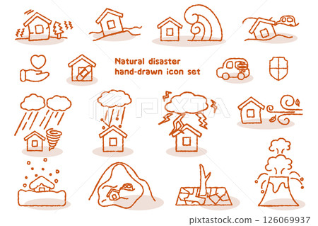 自然災害和自然災害的向量圖示插圖集手繪線條圖 126069937