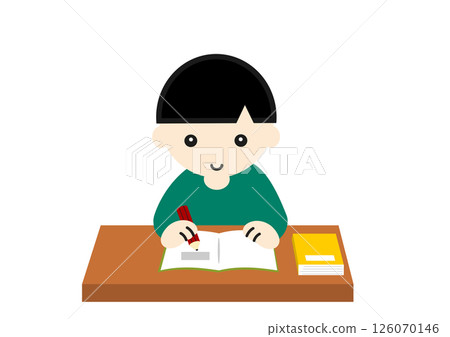 Asian boy sitting at a desk studying 126070146