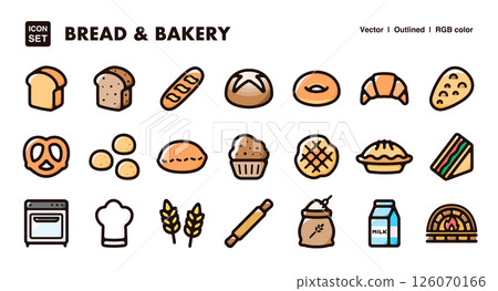 麵包和烘焙圖示插圖集烘焙材料、麵包、烘焙食品向量素材 126070166