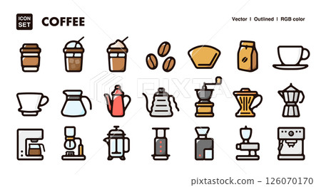 Coffee icon illustration set Cafe menu, coffee utensils vector material 126070170