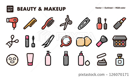 美容和化妝品圖示插圖集-護膚和化妝工具向量素材 126070171