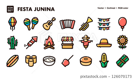 Festa Junina 圖示插畫集 - 巴西傳統節慶、美食、活動向量素材 126070173