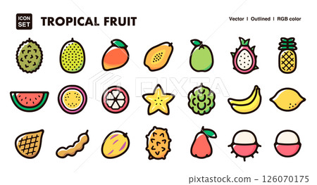 Tropical fruit icon illustration set - Vector material of food, healthy, and fruit Tropical fruit icon illustration set - Vector material of food, healthy, and fruit 126070175