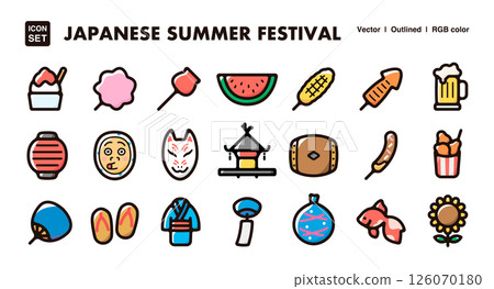日本夏季節日圖標插圖集 - 節日、盂蘭盆節、煙火表演和其他夏季季節性活動的向量素材 日本夏季節日圖標插圖集 - 節日、盂蘭盆節、煙火表演和其他夏季季節性活動的向量素材 126070180