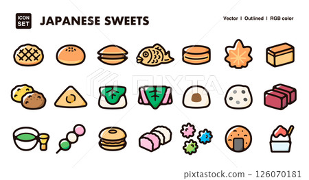 Japanese sweets icon illustration set - Vector materials for matcha, dango, sweets shops, and Japanese-style desserts 126070181