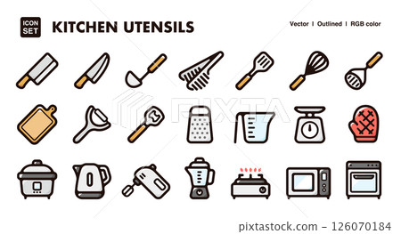 廚房工具圖示插圖集炊具、烹飪工具、廚房用品向量素材 126070184