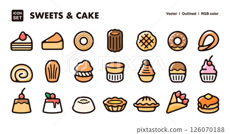 糖果和蛋糕圖示插圖集 - 西式糖果、甜點和烘焙食品的向量素材 糖果和蛋糕圖示插圖集 - 西式糖果、甜點和烘焙食品的向量素材 126070188