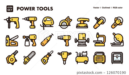 Icon illustration set of power tools Vector material of power tools for site work, construction, DIY, and renovation 126070190