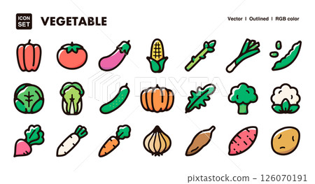 Vegetable icon illustration set - Vector materials for cooking, agriculture, and food education 126070191