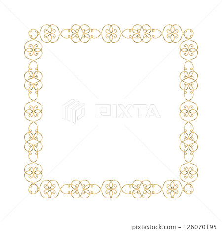 Gold frame of vibrant collection. Isolate is presented for rectangle decorating textiles, interior, prints, packaging. Curls, ribbons elements hand-painted in watercolor with gold paint accents 126070195