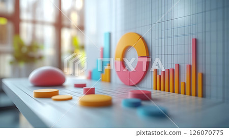 performance tracking board with 3D charts, clean white scene with color accents performance tracking board with 3D charts, clean white scene with color accents 126070775