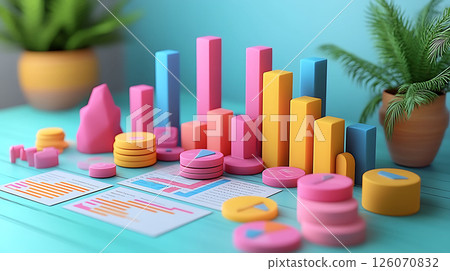 profit and loss report with smooth 3D infographic charts 126070832