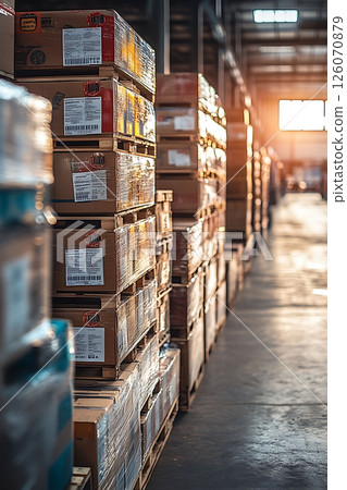 Smart warehouse analytics interface with live charts and barcodes 126070879