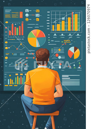 vector business presentation screen with infographic charts, flat look 126070974