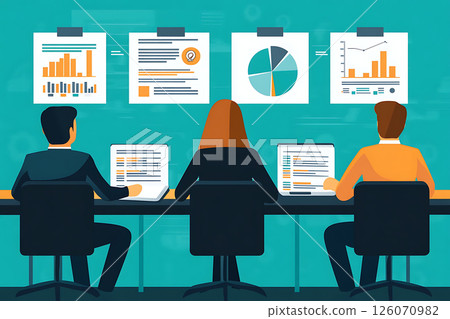 flat design of performance appraisal with employee icons and vector charts 126070982