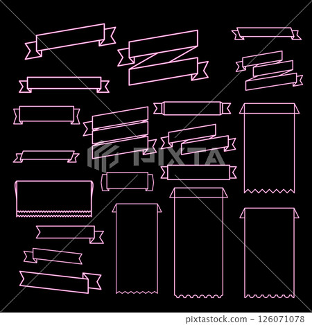 Pink Ribbon Neon. Pink Banner Neon. Pink Decoration Ribbon. Pink Banner Neon Illustration. Pink Banner Neon Signboard. Pink Ribbon Neon Isolated on Black Background. Vector illustration. Elements for 126071078