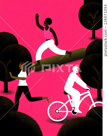 Illustration of an Active Nature Lifestyle with Diverse Characters Engaging in Activities 126071093