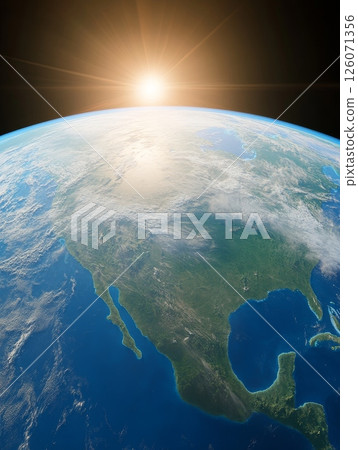 Sunrise over north america from space: earth atmosphere and horizon view 126071356