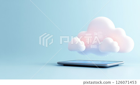 Futuristic tablet with cloud technology, showcasing digital data transfer and innovation 126071453