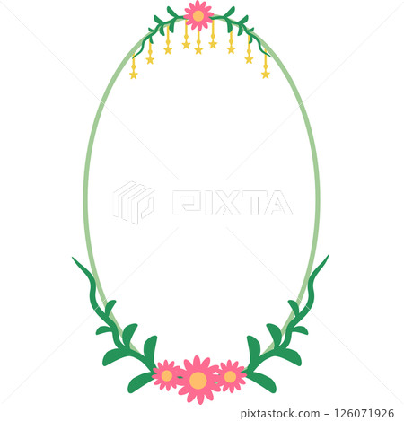 oval frame decorated with flower and leaves oval frame decorated with flower and leaves 126071926