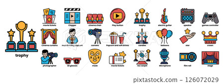 A series of icons for various aspects of the entertainment industry 126072029