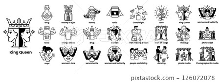 A collection of images with the word "King" in the top left corner in line drawing style 126072078