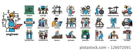 A series of images of people in various work settings, including construction 126072091