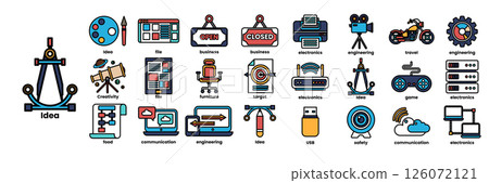 A collection of icons for various technology and business concepts 126072121