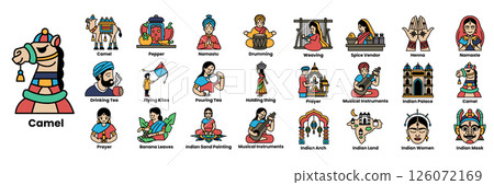 The image is a collection of various Indian symbols and icons 126072169