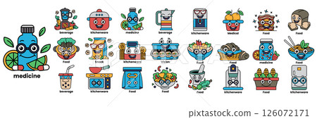 A cartoon character with a bottle of medicine on his head A cartoon character with a bottle of medicine on his head 126072171