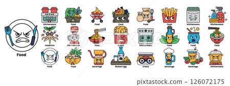 A cartoonish drawing of a plate with a variety of food items A cartoonish drawing of a plate with a variety of food items 126072175