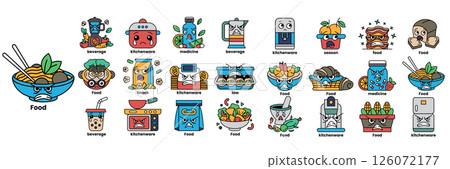 A cartoon of a bowl of food with a cartoon face A cartoon of a bowl of food with a cartoon face 126072177