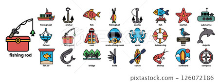 A collection of fishing and boating icons 126072186