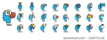 A collection of blue heads with the word "idea" written on them A collection of blue heads with the word "idea" written on them 126072228