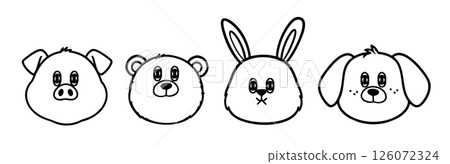 A set of four cute animal head statues, a collection of cute animal heads, a variety of animals, a bear, a rabbit and a Japanese dog. Compatibility, stickers or cute design items 126072324