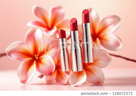 Floating Lipsticks Paired with Blooming Lilies A Fusion of Beauty and Elegance 126072571
