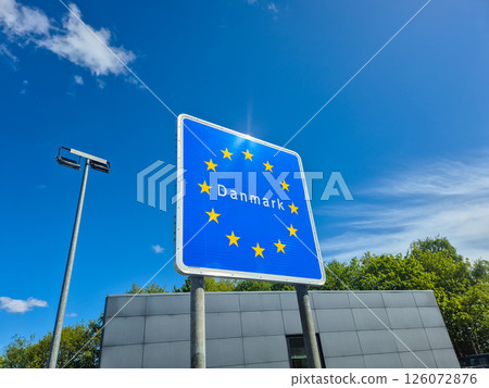 Denmark border sign on German-Denmark border. Denmark border sign on German-Denmark border. 126072876