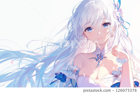 充滿活力的白髮美少女角色，動漫風格的奇幻插畫 126073378
