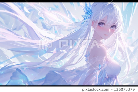 充滿活力的白髮美少女角色，動漫風格的奇幻插畫 126073379