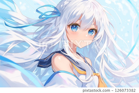 Dynamic white-haired beautiful girl character, anime-style fantasy illustration Dynamic white-haired beautiful girl character, anime-style fantasy illustration 126073382
