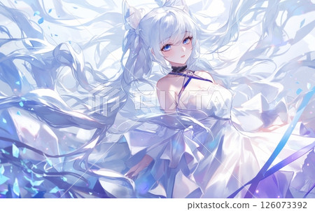 Dynamic white-haired beautiful girl character, anime-style fantasy illustration Dynamic white-haired beautiful girl character, anime-style fantasy illustration 126073392