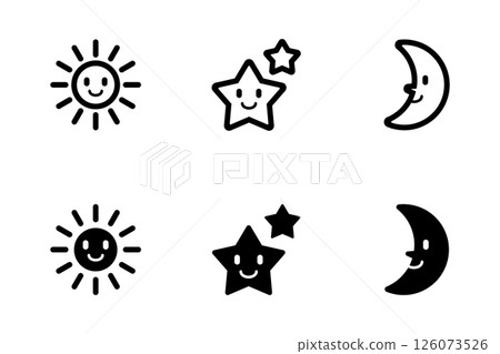 Sun, star, moon character icon illustration set 126073526