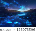夢幻般的星空和夜河|一幅迷人的風景畫，描繪了神奇的波光粼粼的水面 126073596
