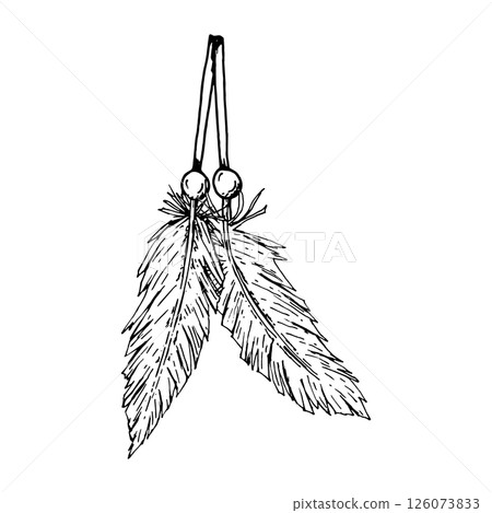 Black and white vector illustration of two hanging feathers with beads, in hand drawn style. Perfect for children s crafts, boho-themed kids rooms, DIY activities, and creative educational projects. Black and white vector illustration of two hanging feathers with beads, in hand drawn style. Perfect for children s crafts, boho-themed kids rooms, DIY activities, and creative educational projects. 126073833