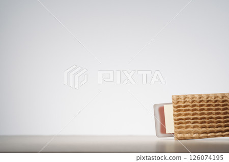 Blank beauty product in recycled delivery packaging. Minimalist mockup 126074195